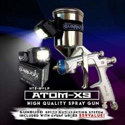 Pistolet de pulvérisation de retouche de peinture ATOMX9 haute volume basse pression avec lumière Gunbudd gratuite.