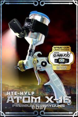 Pistolet de pulvérisation mini Atom X16 HVLP à alimentation par gravité avec kit de peinture et lumière LED Gunbudd gratuite