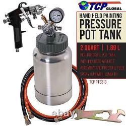 Pot de pression de peinture de 2 litres TCP Global avec pistolet pulvérisateur et tuyau d'air et de fluide de 5 pieds